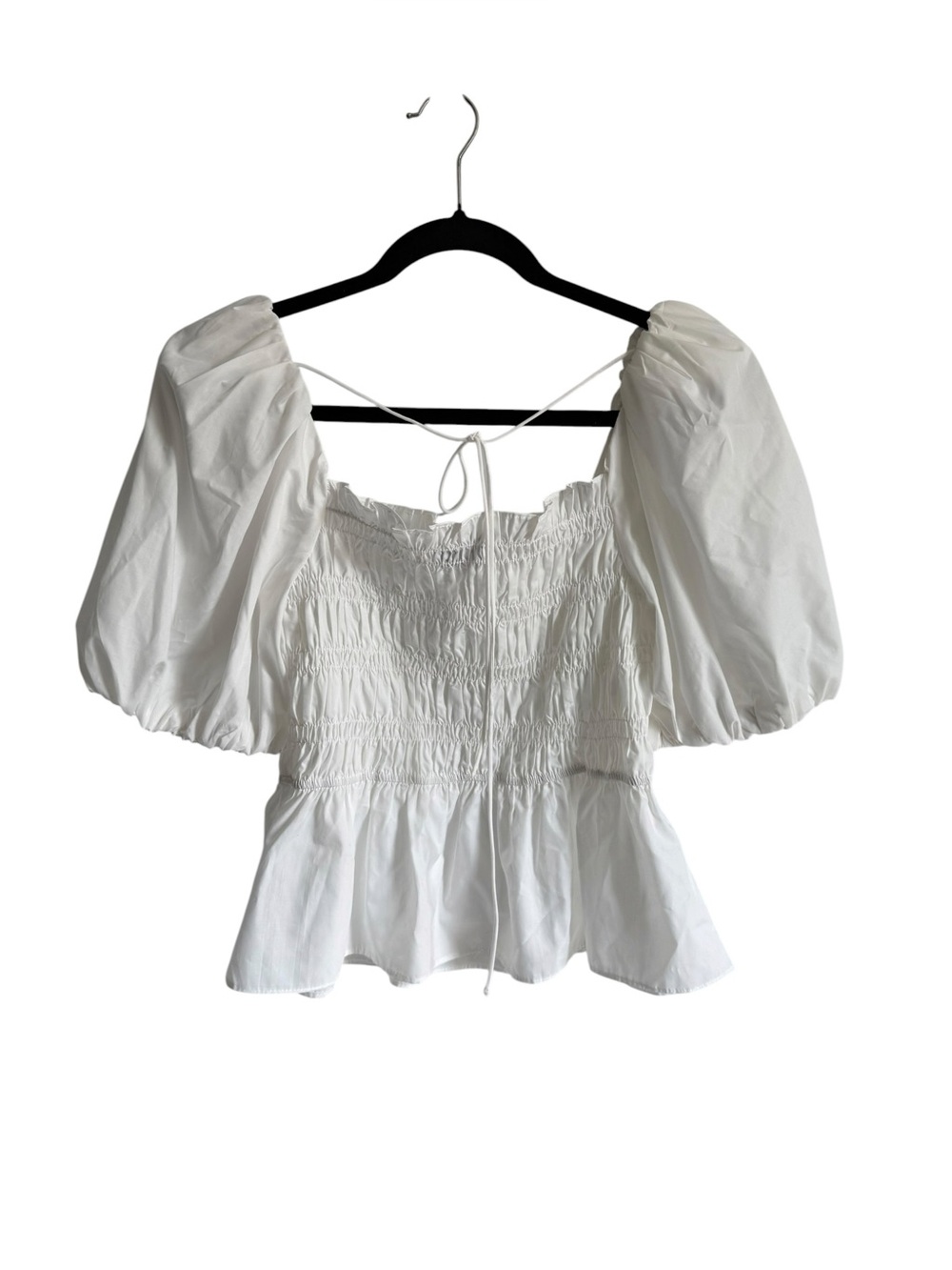 En Saison Women's White Puff Sleeve Peplum Top Size Medium
